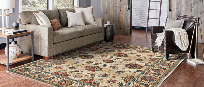 Transitional flower living room rug